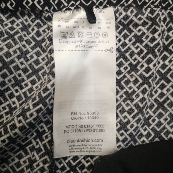 Olsen Europe Lisa Ladies Size Medium Lightweight Black & White Pattern Pants - Picture 5 of 11